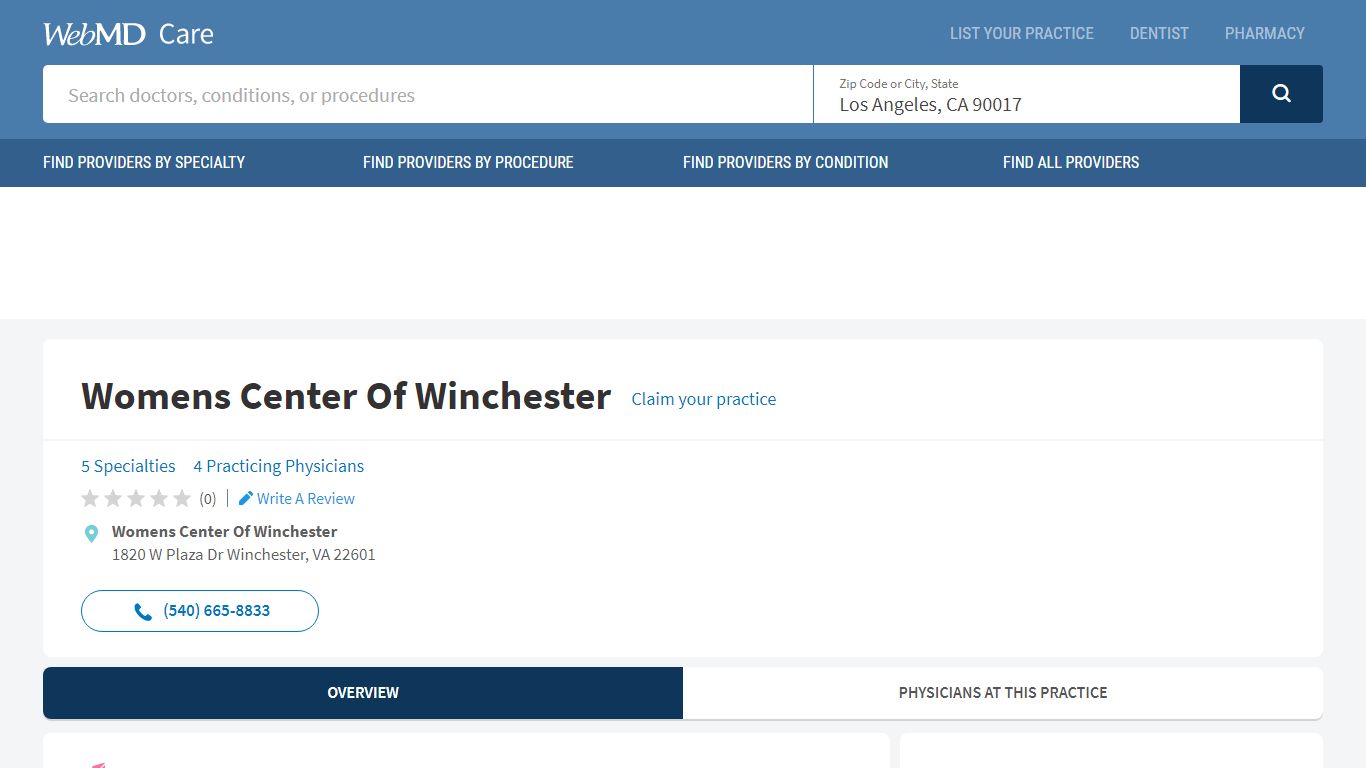 Womens Center Of Winchester in Winchester, VA - WebMD